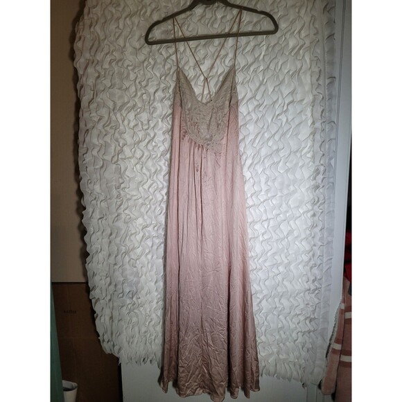 Loraine Silk Feel Nylon Night Gown Pink Lace Size PS Long glamour - Picture 1 of 9